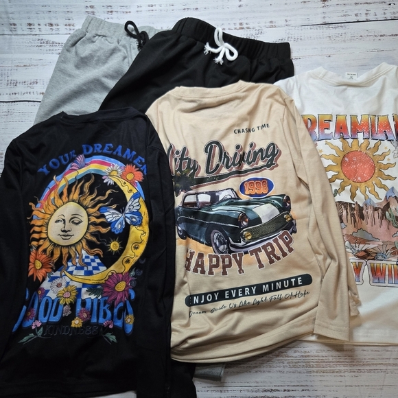 Shein Boys Lot Of 3 Long Sleeve Graphic Tees & 2 Jogger Pants Sz 9 NEW - Picture 1 of 9